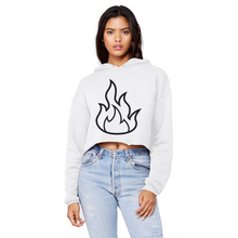 Load image into Gallery viewer, Fire Unisex Cropped Raw Edge Boyfriend Hoodie